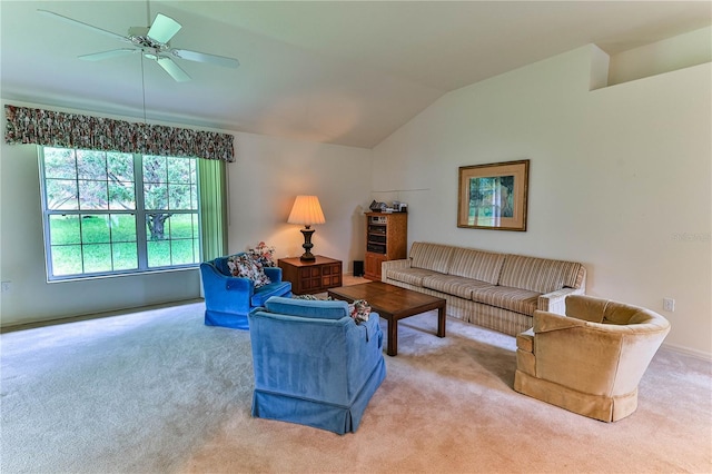 585 W Barrymore Dr, Beverly Hills, FL 34465 - carpeted living room featuring vaulted ceiling and ceiling fan