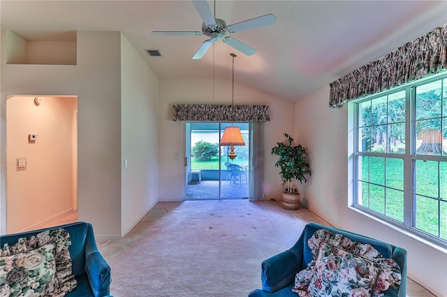 585 W Barrymore Dr, Beverly Hills, FL 34465 - sitting room featuring light carpet, ceiling fan, and vaulted ceiling