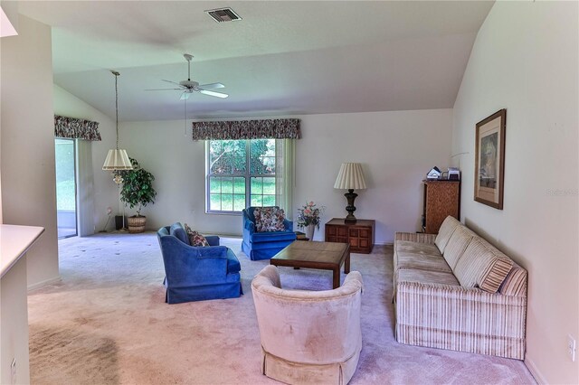 585 W Barrymore Dr, Beverly Hills, FL 34465 - carpeted living area featuring lofted ceiling and ceiling fan
