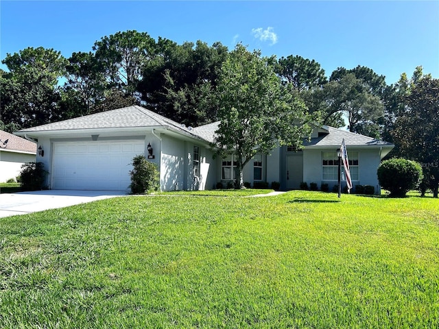 585 W Barrymore Dr, Beverly Hills, FL 34465 - single story home featuring a garage, a front yard, stucco siding, driveway, and roof with shingles
