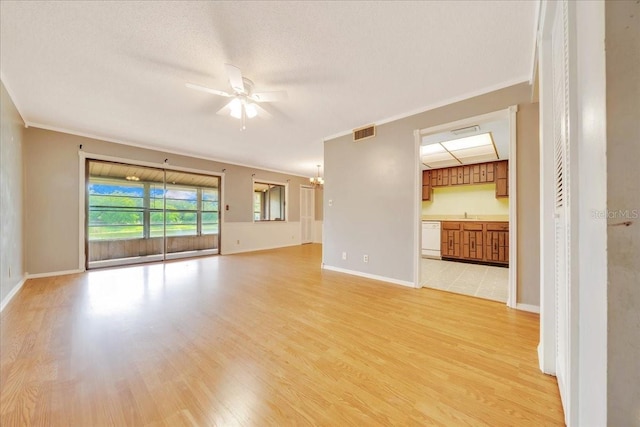 683 Midway Dr Unit B, Ocala, FL 34472 - unfurnished living room featuring light wood finished floors, ceiling fan, and ornamental molding