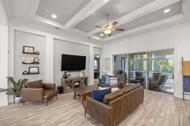 3993 SE 10th Ave, Ocala, FL 34480 - living room with light wood-style floors, a ceiling fan, ornamental molding, and recessed lighting