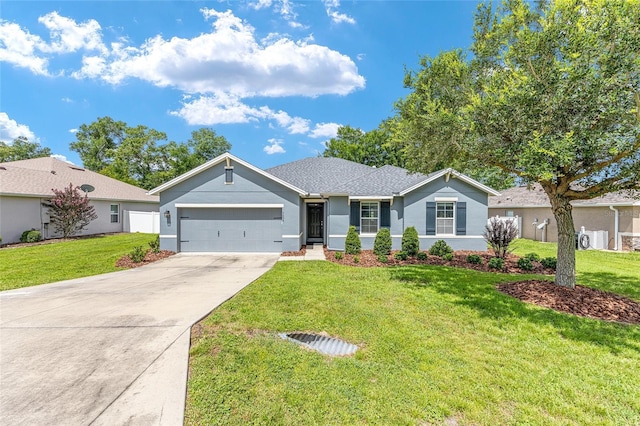7054 SW 64th Ter, Ocala, FL 34476 - ranch-style home with an attached garage, concrete driveway, a front lawn, and stucco siding