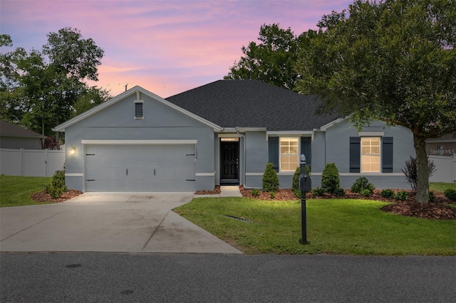 7054 SW 64th Ter, Ocala, FL 34476 - ranch-style house featuring driveway, an attached garage, stucco siding, and roof with shingles