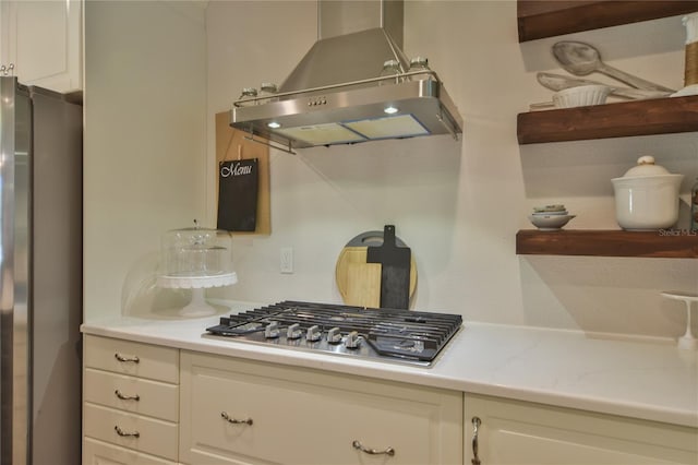 2855 SE 38th St, Ocala, FL 34480 - kitchen featuring appliances with stainless steel finishes, exhaust hood, open shelves, and white cabinets