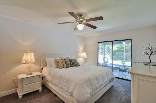 2855 SE 38th St, Ocala, FL 34480 - bedroom featuring dark colored carpet, access to outside, and ceiling fan