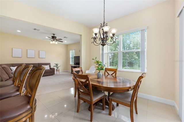 5024 SW 114th Street Rd, Ocala, FL 34476 - dining room featuring a chandelier, recessed lighting, light tile patterned floors, and a ceiling fan