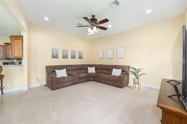 5024 SW 114th Street Rd, Ocala, FL 34476 - living room featuring ceiling fan, recessed lighting, and light carpet