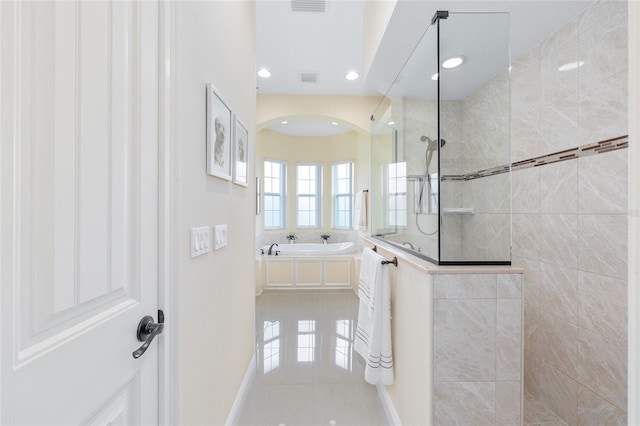 5024 SW 114th Street Rd, Ocala, FL 34476 - full bathroom with a walk in shower, tile patterned floors, and recessed lighting