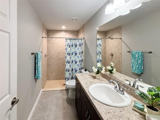 10347 N Halsey Way, Dunnellon, FL 34434 - full bath featuring vanity, a tile shower, tile patterned floors, and a textured ceiling