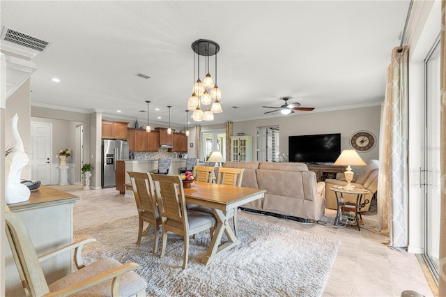 9925 SW 95th Loop, Ocala, FL 34481 - dining area featuring a ceiling fan, ornamental molding, and recessed lighting