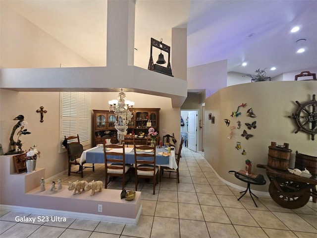 5408 W Corral Pl, Beverly Hills, FL 34465 - tiled dining room with high vaulted ceiling, a chandelier, and recessed lighting