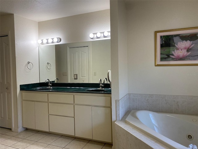 9923 SE 64th Ave, Belleview, FL 34420 - bathroom with double vanity, tile patterned flooring, and a tub with jets