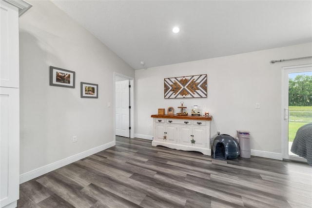 7435 N Nature Trl, Hernando, FL 34442 - living area featuring dark wood-style floors, lofted ceiling, recessed lighting, and a dry bar