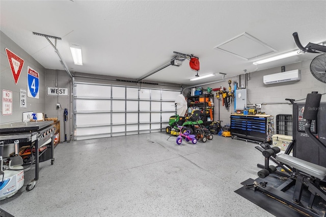7435 N Nature Trl, Hernando, FL 34442 - garage featuring a wall mounted AC, a garage door opener, and concrete block wall