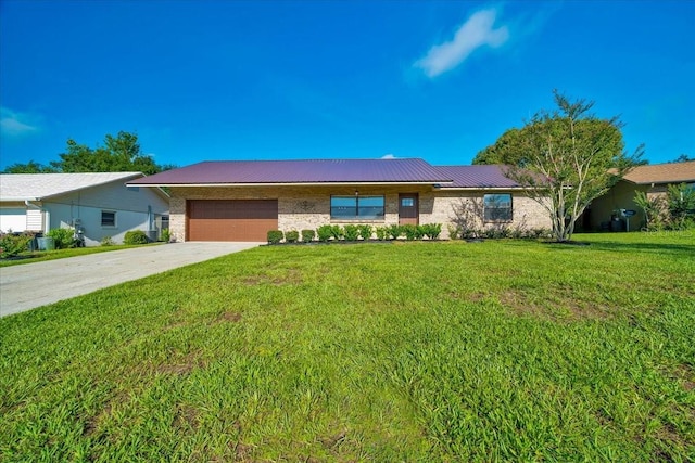 6142 SE 37th Ter, Ocala, FL 34480 - single story home featuring a garage, a front yard, driveway, a metal roof, and brick siding