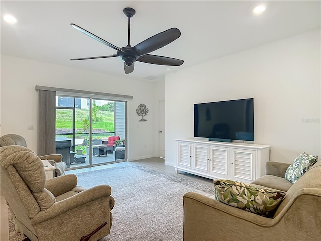 19424 SW 77th Loop, Dunnellon, FL 34432 - living area with a ceiling fan, recessed lighting, and wood finished floors