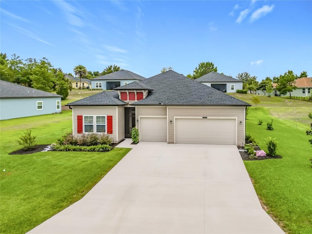 19424 SW 77th Loop, Dunnellon, FL 34432 - view of front of home with a garage, a front lawn, a shingled roof, driveway, and a residential view