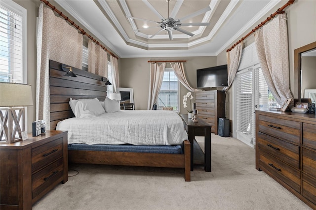 4731 SE 34th St, Ocala, FL 34480 - bedroom with light colored carpet, ornamental molding, and ceiling fan