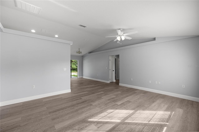 51 Pine Trace Loop, Ocala, FL 34472 - empty room featuring a ceiling fan, wood finished floors, recessed lighting, and vaulted ceiling