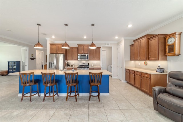 9236 SW 91st Court Rd, Ocala, FL 34481 - kitchen with appliances with stainless steel finishes, open floor plan, brown cabinetry, light countertops, and recessed lighting