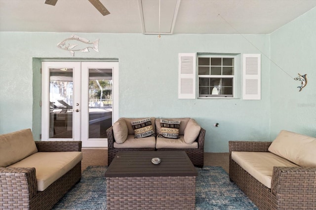 1860 NW 16th St, Crystal River, FL 34428 - living area featuring attic access, french doors, ceiling fan, and carpet