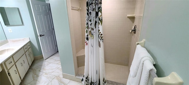 8771 SW 115th St, Ocala, FL 34481 - full bath featuring vanity, a tile shower, and marble finish floors