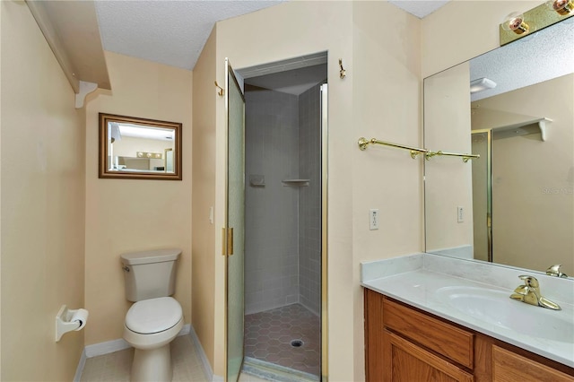 9069 SW 91st Cir, Ocala, FL 34481 - bathroom featuring vanity, a shower stall, tile patterned flooring, and a textured ceiling