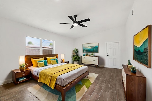 2817 Rheims Ave, Melbourne, FL 32935 - bedroom featuring wood tiled floors, vaulted ceiling, and ceiling fan