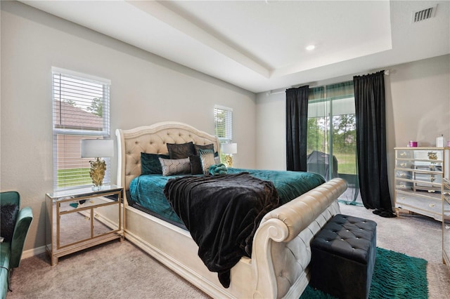 5239 SW 114th Street Rd, Ocala, FL 34476 - carpeted bedroom with multiple windows, a tray ceiling, and access to exterior