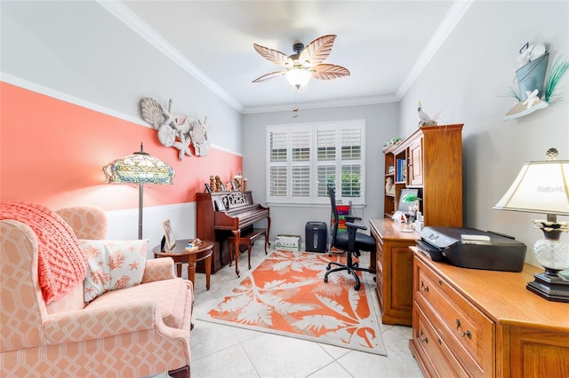 7814 SW 97th Cir, Ocala, FL 34481 - office with light tile patterned floors, ceiling fan, and crown molding