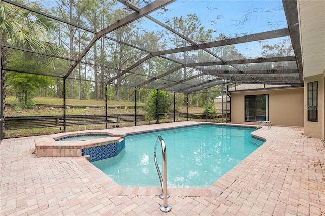 9180 SW 202nd Avenue Rd, Dunnellon, FL 34431 - view of pool featuring a patio, a pool with connected hot tub, and glass enclosure