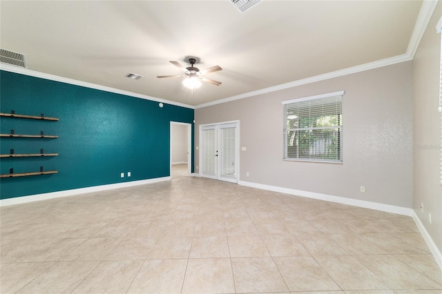 2127 NE 38th Ter, Ocala, FL 34470 - spare room featuring ornamental molding, a ceiling fan, and light tile patterned flooring