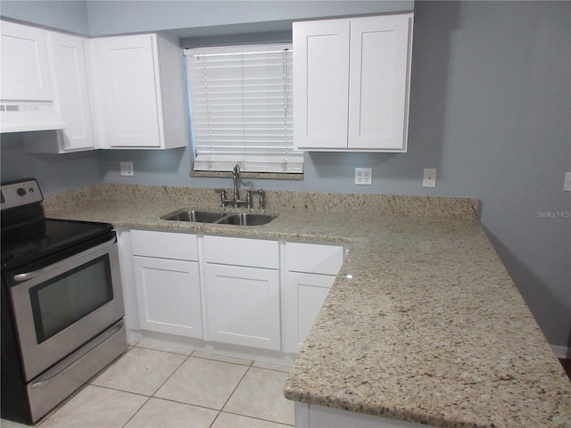 6141 NW 64th Ct, Ocala, FL 34482 - kitchen with stainless steel range with electric cooktop, exhaust hood, and white cabinets
