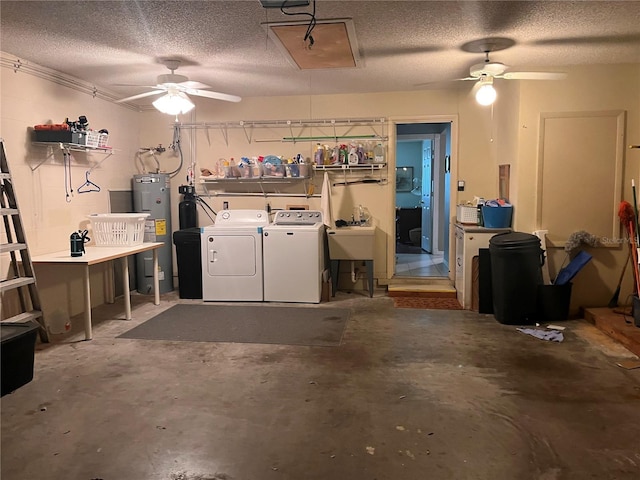 8450 SW 90th St Unit D, Ocala, FL 34481 - garage with water heater, washing machine and clothes dryer, and ceiling fan