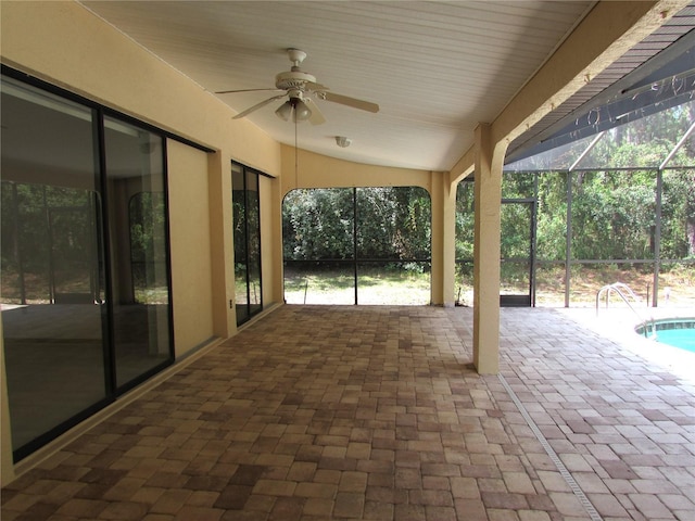 4622 N Pink Poppy Dr, Beverly Hills, FL 34465 - view of patio featuring a lanai, ceiling fan, and an outdoor pool