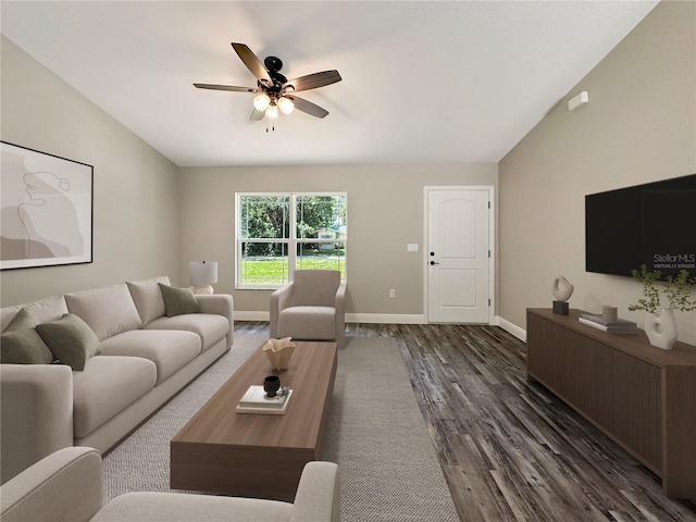 3679 E Bernice St, Inverness, FL 34453 - living area with dark wood finished floors and a ceiling fan