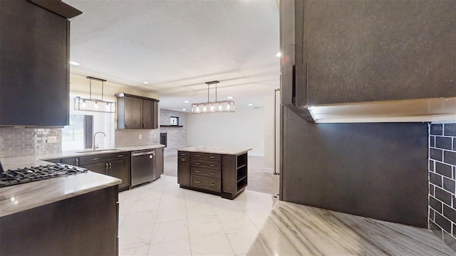 4121 SW 6th Ave, Ocala, FL 34471 - kitchen with dishwasher, dark brown cabinetry, light marble finish floors, light countertops, and tasteful backsplash