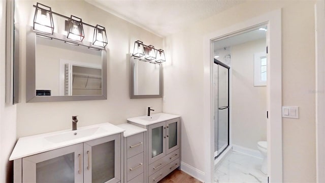 4121 SW 6th Ave, Ocala, FL 34471 - bathroom with a shower stall, vanity, and marble finish flooring