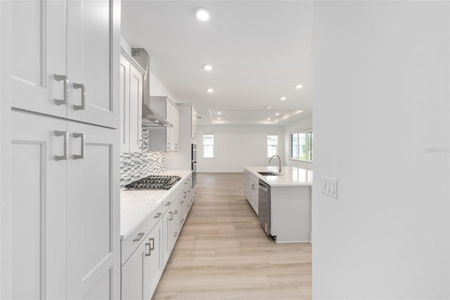 10032 SW 85th Place Rd, Ocala, FL 34481 - kitchen with stainless steel appliances, recessed lighting, wall chimney exhaust hood, light countertops, and backsplash