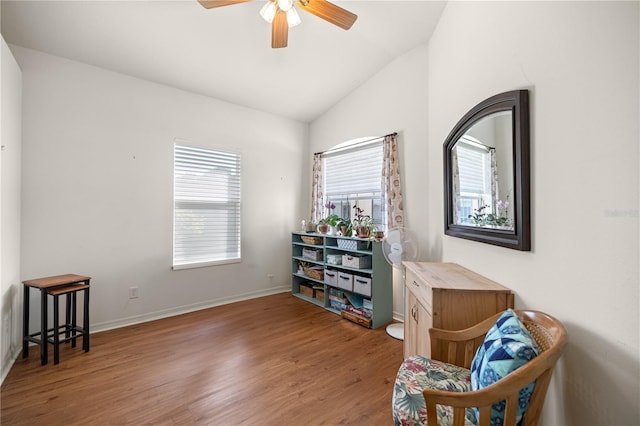 1824 W Zoe Ct, Lecanto, FL 34461 - sitting room with lofted ceiling, wood finished floors, and ceiling fan