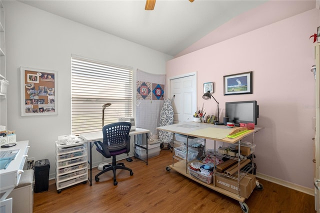 1824 W Zoe Ct, Lecanto, FL 34461 - office area with vaulted ceiling, wood finished floors, and ceiling fan
