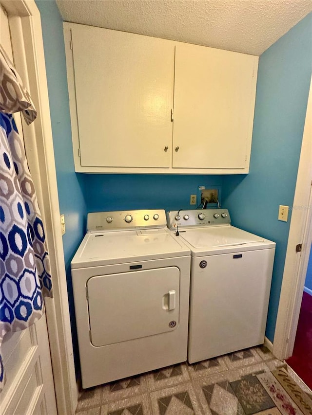 916 Jones Ave, Inverness, FL 34453 - washroom featuring washing machine and dryer, cabinet space, a textured ceiling, and light floors