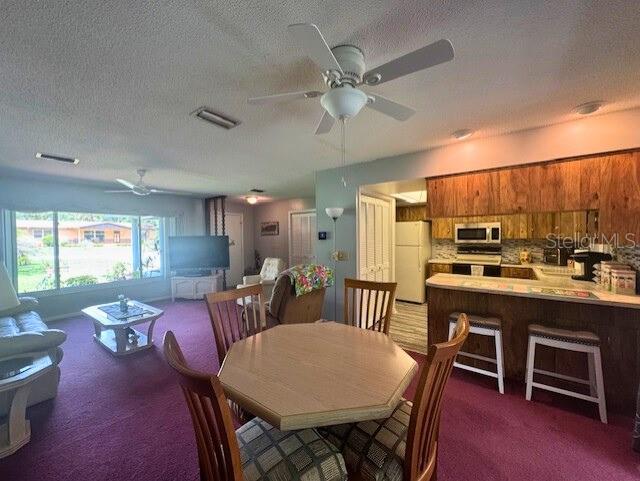 916 Jones Ave, Inverness, FL 34453 - carpeted dining area featuring ceiling fan and a textured ceiling
