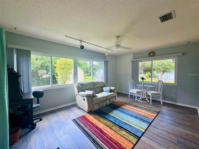 916 Jones Ave, Inverness, FL 34453 - living area with plenty of natural light, a ceiling fan, a textured ceiling, and wood finished floors