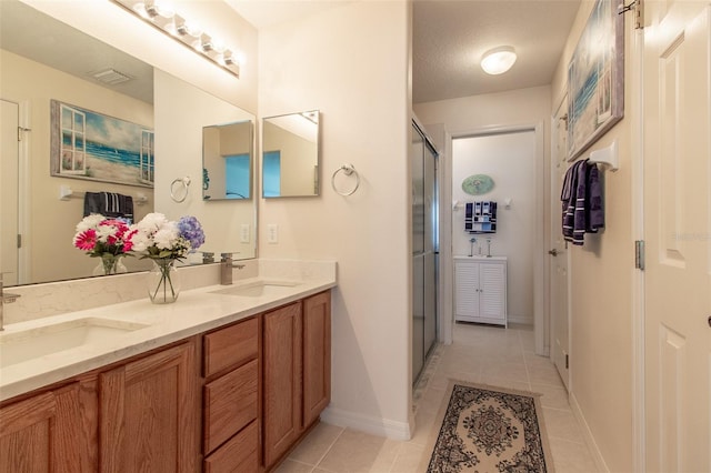 1768 SW 156th Ln, Ocala, FL 34473 - full bath featuring double vanity, tile patterned floors, and a shower stall