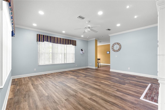 6551 SE 11th Loop, Ocala, FL 34472 - unfurnished room with a ceiling fan, recessed lighting, wood finished floors, and crown molding