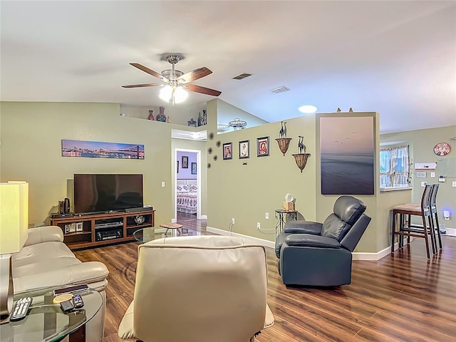 10459 SW 62nd Ct, Ocala, FL 34476 - living area featuring a ceiling fan, vaulted ceiling, and wood finished floors