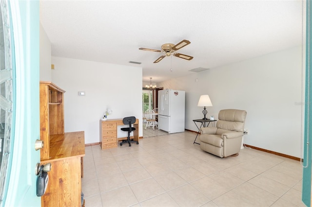 8247 SW 105th Pl, Ocala, FL 34481 - sitting room featuring an office area, ceiling fan, light tile patterned floors, and a chandelier