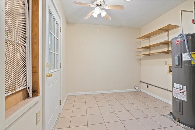 2864 SW 40th Ave, Gainesville, FL 32608 - laundry room featuring water heater, ceiling fan, hookup for a washing machine, and light tile patterned floors